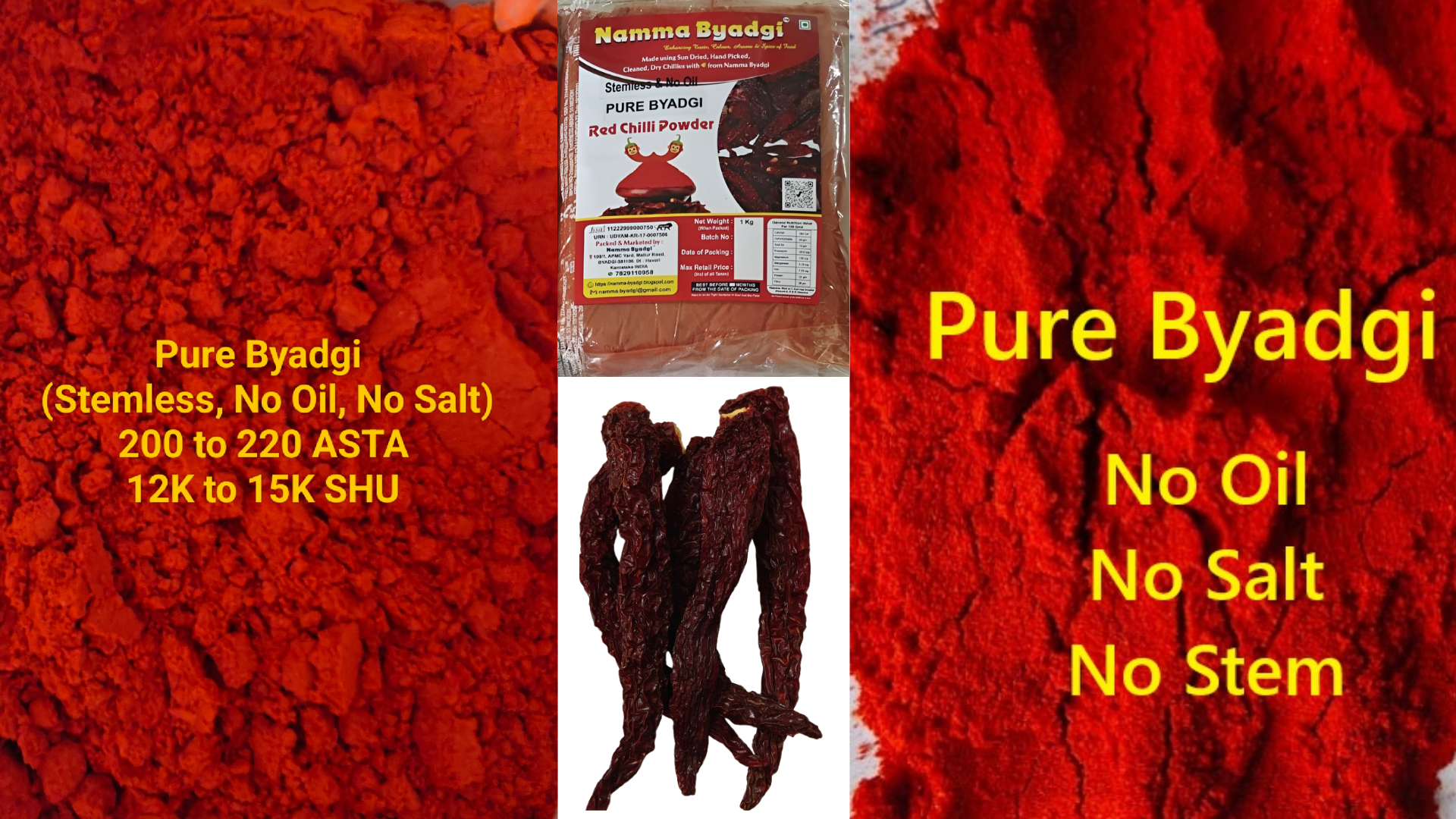 Pure Byadgi (KDL) Stemless Red Chilli Powder | No Oil No Salt | Rich Color Mild Spicy Great Taste