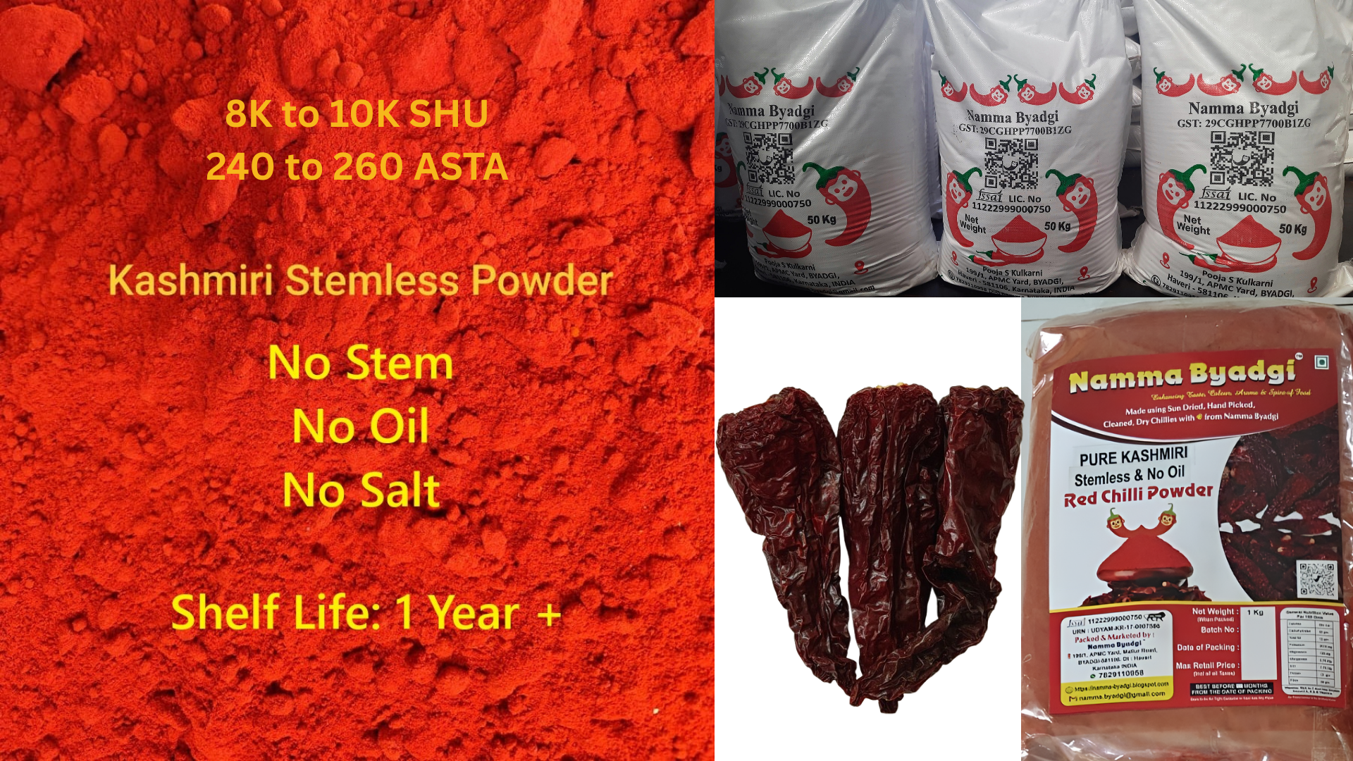 Pure Kashmiri (Dabbi/Deegi) Stemless Red Chilli Powder | Rich Red Color | Low Spice | No Oil No Salt