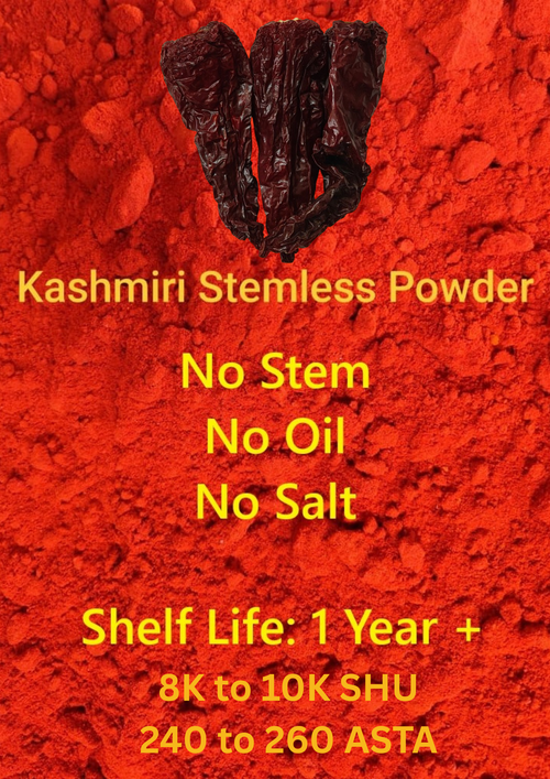Pure Kashmiri (Dabbi/Deegi) Stemless Red Chilli Powder | Rich Red Color | Low Spice | No Oil No Salt