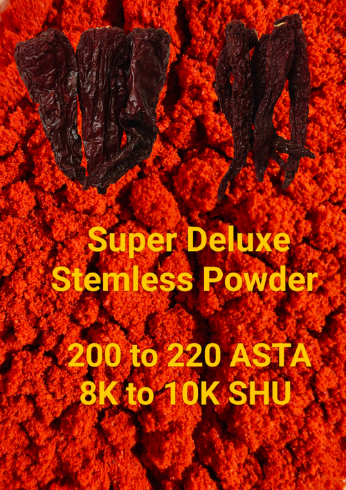 Super Deluxe Stemless Red Chilli Powder | Rich Red Color | Low Spice | Premium Blend (Kashmiri+ Byadgi)
